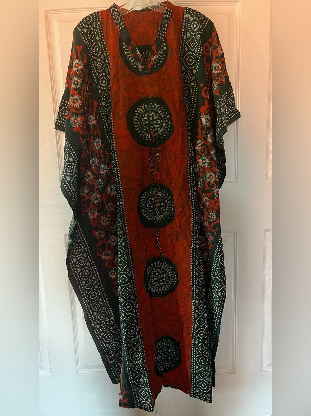 Bohemian Maxi Caftan Dress in Rust and Black